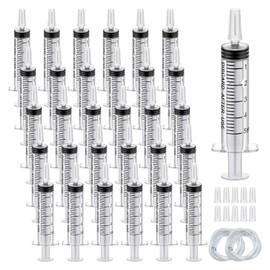 MKUCCD 30PCS 5ml Bulk Plastic Syringes without Needle with Measuring Device for Science Lab, Feeding Pets, Liquid Measurement, Industrial,individually sealed (5ml-30pcs+cap+tube)
