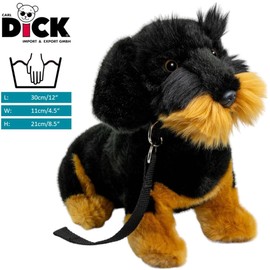 Carl Dick Dachshund, rough-haired dog with lead, sitting, black, dog, plush toy, cuddly toy, approx. 30 cm, 3528