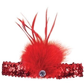 Ladies Red 1920s Sequinned Flapper Feather Hairband Headband Fancy Dress Costume Outfit Accessory (Red)