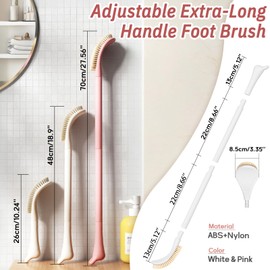 GEENOA New Foot Brush with Long handle, 3-in-1 Foot Scrubber Body Scrubber for Wet or Dry Brush, 10.2’’-27.5’’Adjustable Foot Scrub Brush and Silicone Body Scrubber Set, Gift-box Packaged(White kit02)