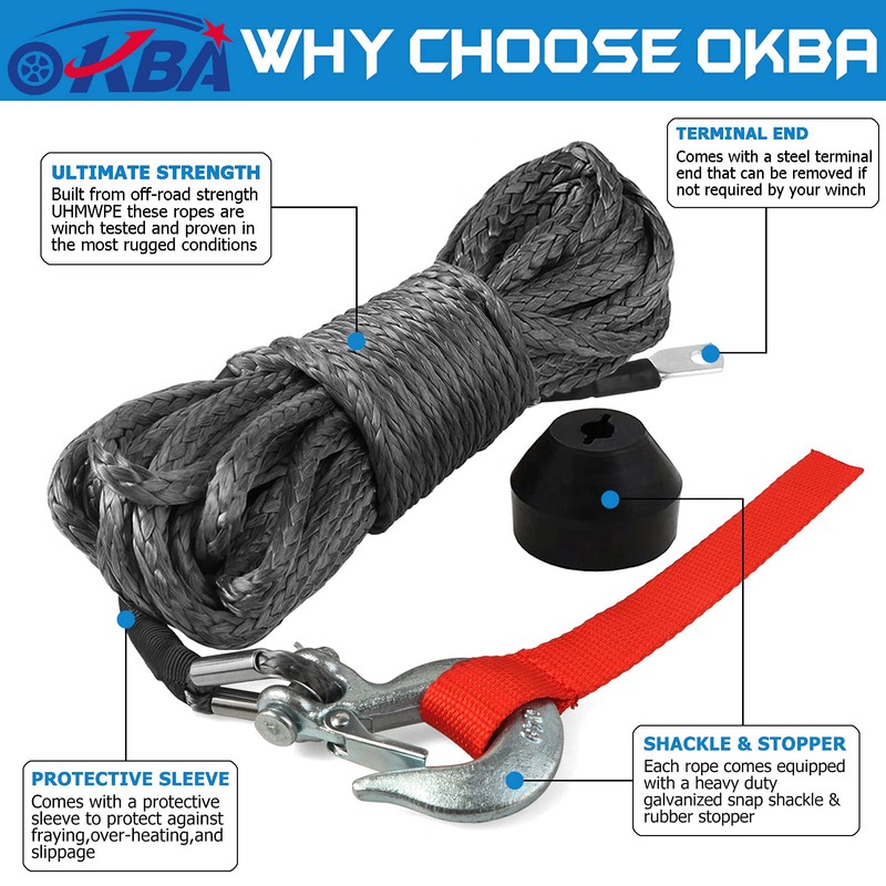 OKBA Synthetic Winch Rope Cable Kit 1/4" x 50' -