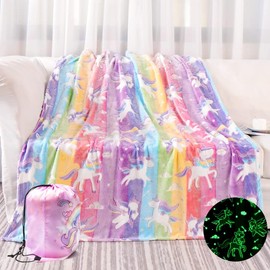 Tociwih Unicorn Gift for Girls, Glow in The Dark Unicorn Fleece Blanket for Bed, Couch, Sofa, Ultra Soft and Cosy Fluffy Blanket for Children (Unicorn-2)