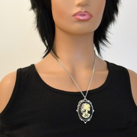 Real Metal Gothic Lolita Cameo Ivory on Black with Crystals Pewter Pendant Necklace