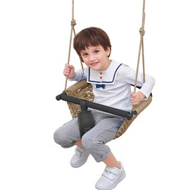 Kids Swing Seats Indoor Hand-Made Net Swing with Adjustable Rope Tree Swings for Kid Child Backyard Playground Swings Outside Indoor (Khaki)