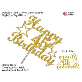 Decoración para tartas de cumpleaños con purpurina dorada, ideas de decoración de fiesta, calidad premium, resistente purpurina de doble cara, palo de acrílico. Fabricado en Estados Unidos (45)
