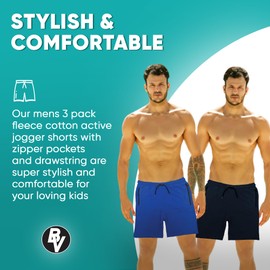 BROOKLYN VERTICAL Mens 3 Pack Fleece Cotton Active Jogger Shorts with Zipper Pockets and Drawstring | Size S-2XL (as1, Alpha, s, Regular, Regular, Combo B)