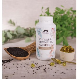 Herbaland Black Cumin Oil Capsules | 3000 mg Daily Dose | Egyptian, Organic & Cold Pressed | 400 Capsules | Laboratory Tested Quality | Made in Germany