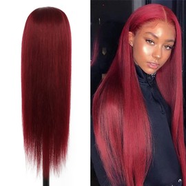 Miz Barn Lace Front Wigs 13X4X1 Human Hair with Baby Hair Pre Plucked Bleached Knots Remy Brazilian Straight Lace Wigs for Black Women 99J# Color 24 Inch
