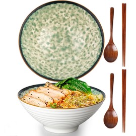 2pcs Ramen Schüssel set,Ramen Bowl set,Japanische Schüssel Keramik,Ramen Bowl mit Löffel Essstäbchen,Suppenschalen 1200ml,Vintage Ramenschale,Müslischalen,Salatschüssel