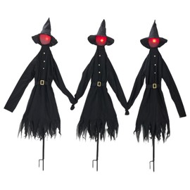 Halloween Outdoor Decorations, 3 Pack 4.9 FT Glowing Holding Hands Witches Garden Stakes, Halloween Witch Decor with Spooky Sound for Yard Lawn Garden Porch