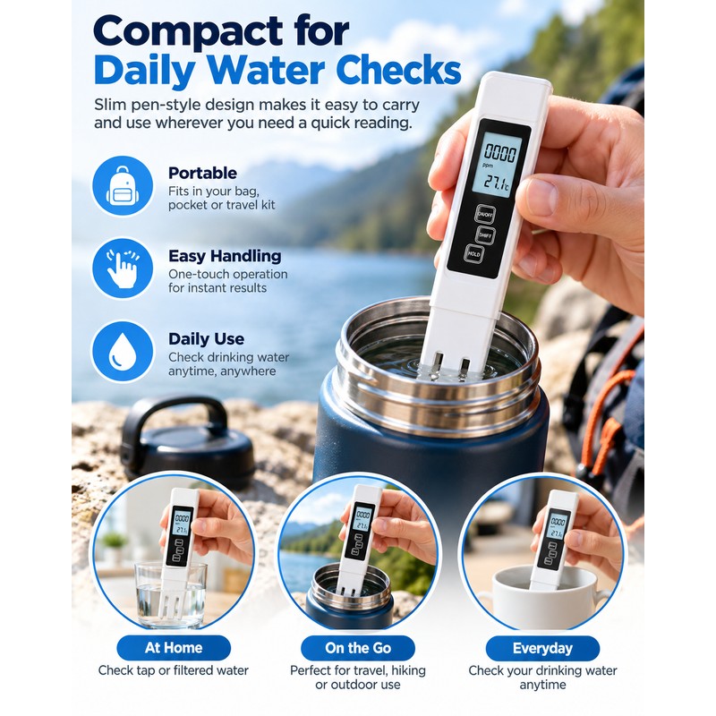 Digital Water Quality Tester for Home Water Testing – 3-in-1