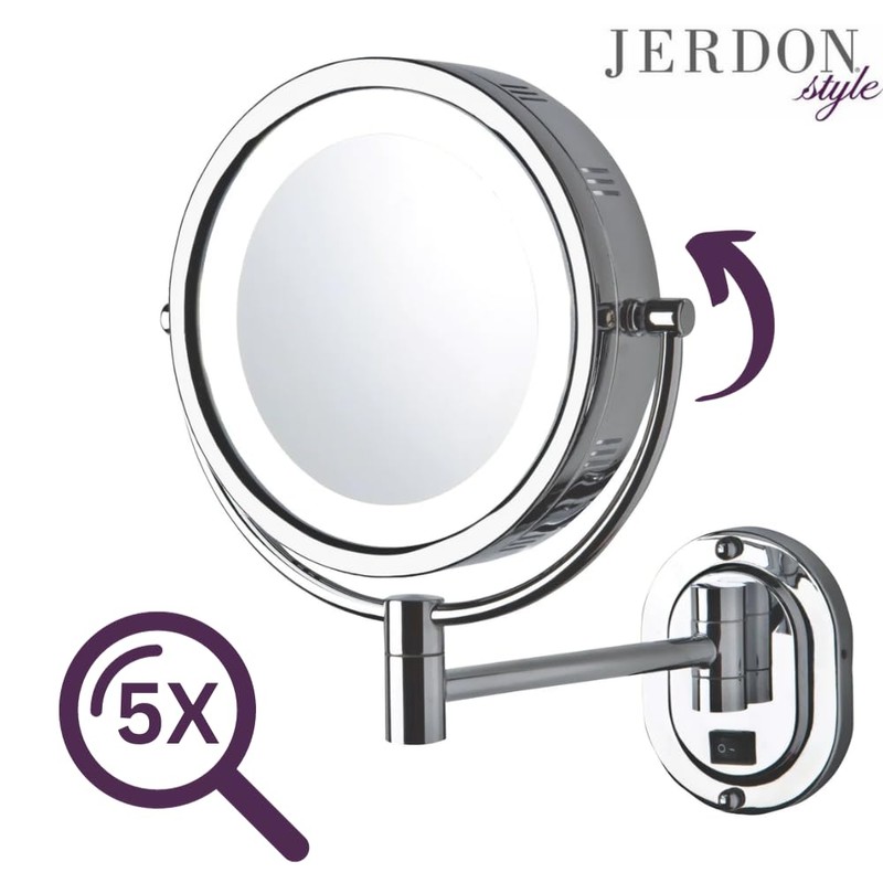 JERDON Two-Sided Lighted Wall-Mounted Makeup Mirror - Makeup Mirror with