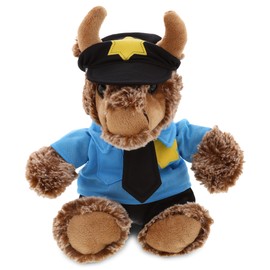 DolliBu Sitting Buffalo Police Officer Plush Toy - Soft Buffalo Cop Stuffed Animal Dress Up with Cute Cop Uniform & Cap Outfit - Gift with Personalization - 8.5" Inches