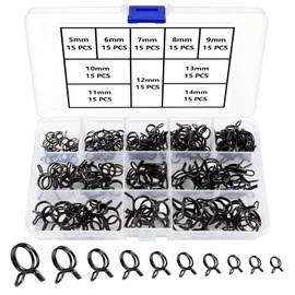 YIXISI 150 PCS 5-14 mm Fuel Hose Spring Clamps, Fuel Line Hose Clips, Tubing Spring Clamps Assortment Kit, Single Wire Tubing Spring Clips Clamps, for Motorcycle Scooter ATV (10 Sizes, Black)