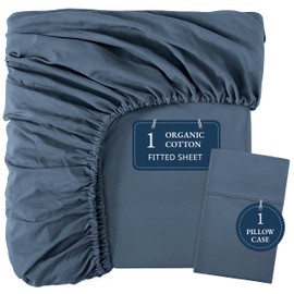 Lane Linen Twin Fitted Sheet, 100% Organic Cotton, Lightweight Percale Weave, Soft and Breathable Bedding for Twin Bed, Includes 1 Bottom Sheet and 1 Pillowcase, 15" Deep Pocket - Navy