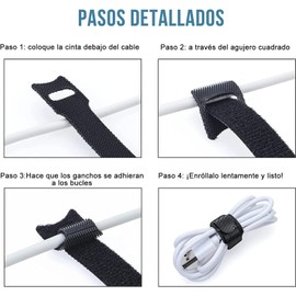 Ataduras de Cables Reutilizables - Bridas para Cables Organizador Cables Ties de Correas con Gancho y Bucle de Cuerda para la Gestión de Cables y Organización de Escritorio u Oficina (200*12MM,50Pack)
