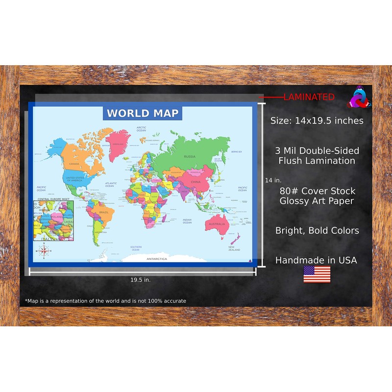 World Map, United States Map, Solar System, and Moon Phases
