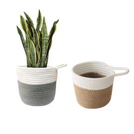 7WUNDERBAR Hanging Basket Wall Basket Storage Baskets Set of 2 Cotton Bathroom Storage Basket Flower Pot Planter Basket Small Hanging Organiser for Children's Room Bathroom