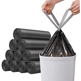Trash Bag Drawstring Garbage Bags - Thicken RONYMARX Bathroom Trash can Liners for Bedroom Home Kitchen 50 Counts,4-6 Gallon (BLACK)