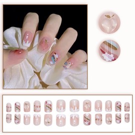 [ALLEVG] Nail Tips, 24 Pieces, Nail Tips, Short, Autumn, Winter, Popular, Cute, Simple, Stylish, Coming of Age Ceremonies, School Entrance Ceremonies, Graduation Ceremonies, Weddings, Parties, Daily