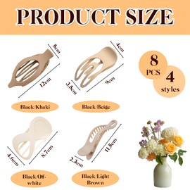 ZOCONE 8 Pcs French Design Flat Hair Claws, 4 Styles Flat Hair Clamps, French Matte Flat Claw Clip, Large Strong Hold French Claw Clip, Women Flat Claw Clips for Fine Hair Thick Hair Short Hair