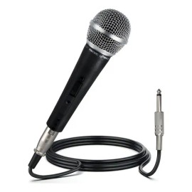Micrófono Vocal Profesional Pyle, Micrófono Manual Unidireccional Cardioide de Bobina Móvil con Interruptor de ENCENDIDO/APAGADO Incluye Cable de Audio XLR de 15 pies a Conexión de Audio de 1/4''