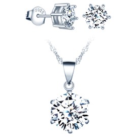 CPSLOVE Necklace Chains and Earrings for Women Girls, 925 Silver Jewellery Sets, Shambhala Crystal Necklace Pendant with 45 cm Chain, Shambhala Crystal Ball Earrings Stud Earrings, Zircon, Silver,