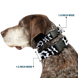 Buckle-Down Pet Collar, Dog Collar Plastic Buckle, Cow Pattern Print White Black, 11 to 16.5 Inches 1.0 Inch Wide