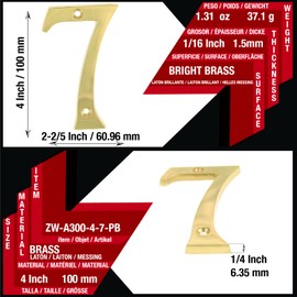ZhongWang Hardware A300 4 Inch Bright Brass House Number 7/ZhongWang Hardware A300 Casa de latón brillante de 4 pulgadas Número 7