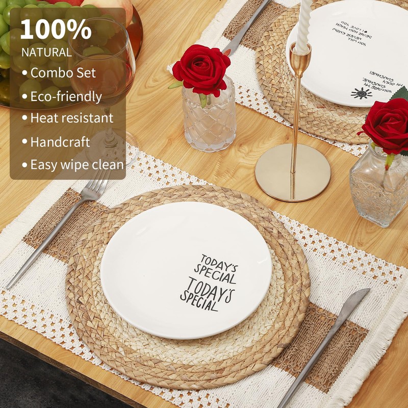 Handmade Boho Placemats Set of 6 | Natural Woven &