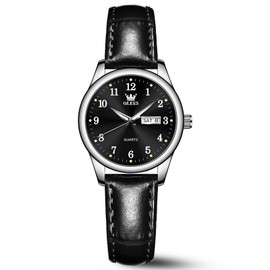 OLEVS Watches for Women Black Leather Womens Watches Waterproof Analog Quartz Simple Vintage Wristology Watch Small Fashion Fashion Sports Wrist Watch Luminous Casual Ladies Watches