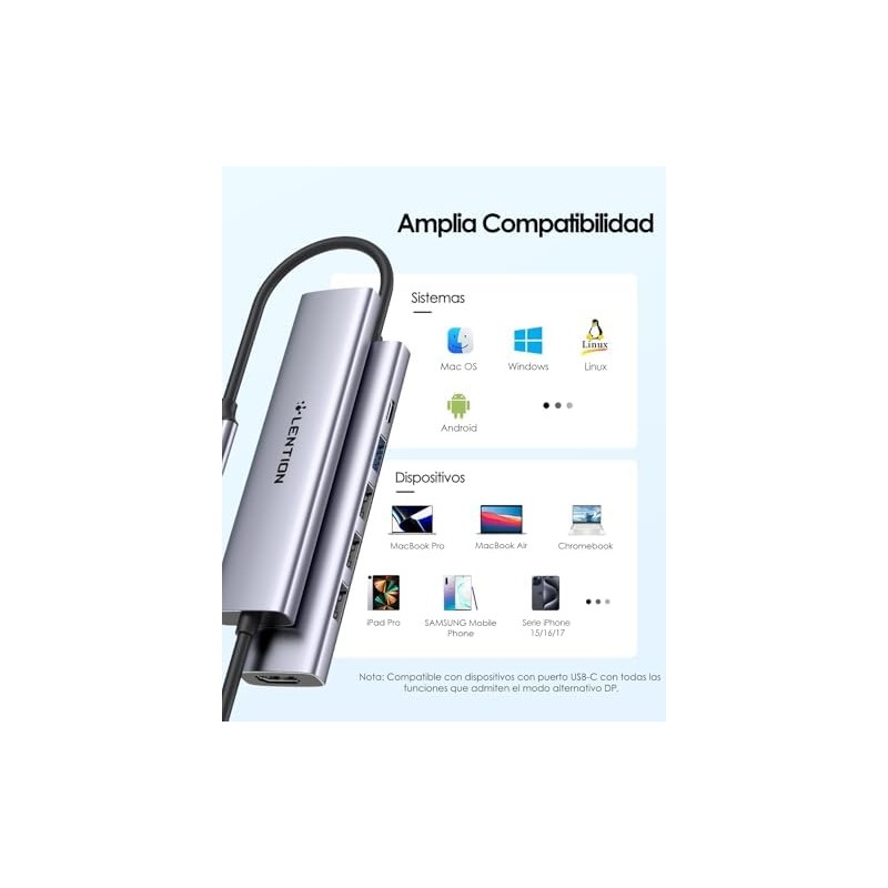 LENTION Hub USB C con HDMI 4K, PD 100W, USB-A