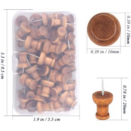 120 Pcs Wood Push Pins, Walnut, Standard, Wooden Thumb Tacks Decorative for Cork Boards Map Photos Calendar and Home Office Craft Projects with Box | Phinus