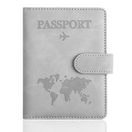 REEKNOKOL Passport Cover, PU Passport Holder Leather Passport Case Portable Universal Travel Wallet Case for Passport, Credit Card, Business Cards, Boarding Passes, Ticket Card (Grey)