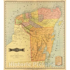 Historic Map : Mexico, 1886 Yucatan, Vintage Wall Art : 16in x 18in