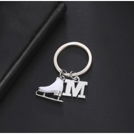 Amaxer White Enamel Ice Skates Shoes Pendant Keyring Alphabet Letters A-Z Ice Skating Stainless Steel Keychain for Unisex, M, Medium