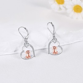 AXOMY Dachshund Leverback Earrings 925 Sterling Silver Dachshund Dangle Earrings Heart Dog Jewelry Gifts for Women Mom Wife Dachshund Lovers, one size, Sterling Silver, No Gemstone