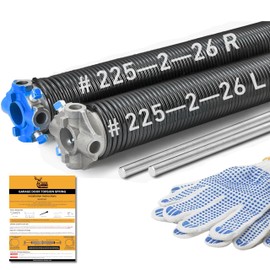 Buck Pair of 2" Heavy Duty Garage Door Torsion Springs Set with Non-Slip Winding Bar & Gloves - High Precision Replacement with Electrophoresis Black Coating, Minimum 20,000 Cycles (0.225x2''x26'')