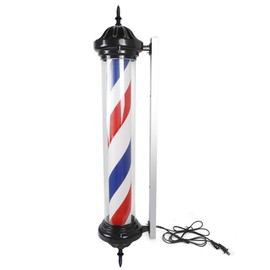 OUKANING 40in Wall-Mounted Rotating Barber Lamp Hair Salon Open Sign LED Light Stripes Red Blue and White Barber Shop Wall Pole Light with 59in Cord 110V 50/60Hz