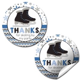 Ice Skating-Themed Thank You Sticker Labels for Boys, 40 2" Party Circle Stickers by AmandaCreation, Great for Party Favors, Envelope Seals & Goodie Bags