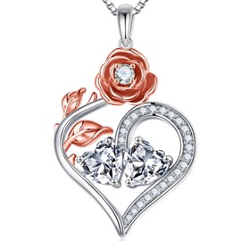 Iefil Anniversary Wife Gifts - Gifts for Wife, Rose Heart Birthstone Necklace, April Birthstone Jewelry, Diamond Jewelry