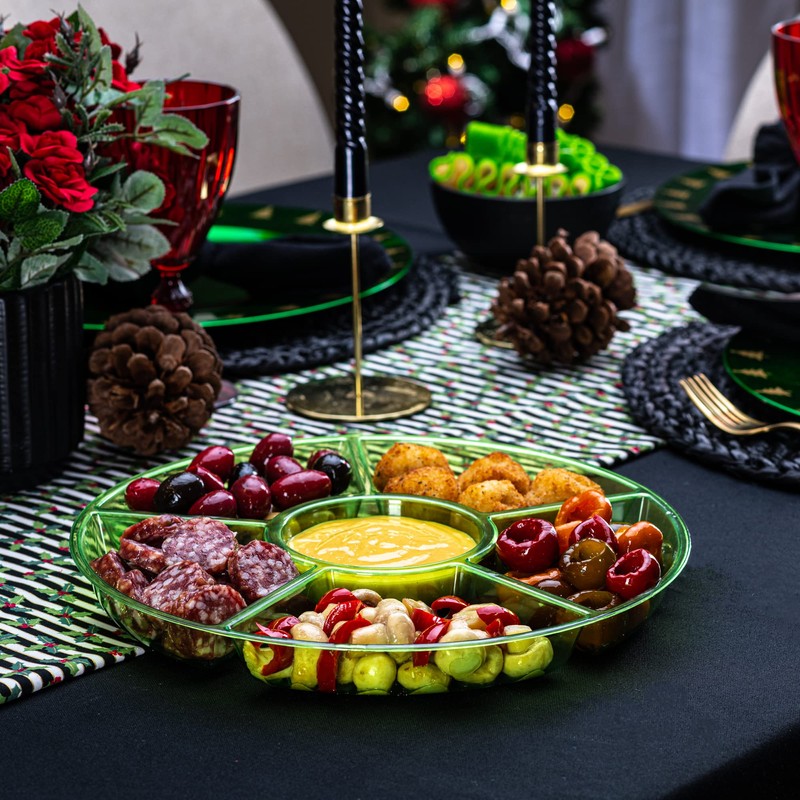 Plasticpro 6 Sectional Round Plastic Serving Tray/Platter (2, Green)