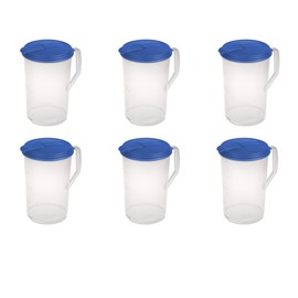 Sterilite 1 Gallon Round Pitcher, Blue Sky Lid & Tab with See-Through Base, 6-Pack