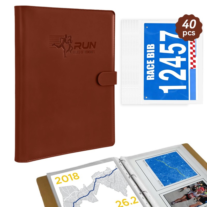 Race Bib Album Book with 40 Protective Sleeves, Runner's Bib