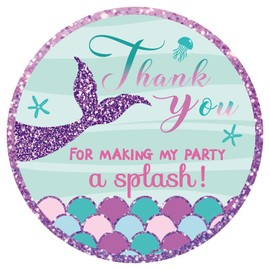 Mermaid Thank You Stickers - 2 Inch Mermaid Birthday Stickers 60Pcs Round Thank You for Making My Party A Splash Sticker for Envelope Seal Birthday, Baby Shower Party Favors