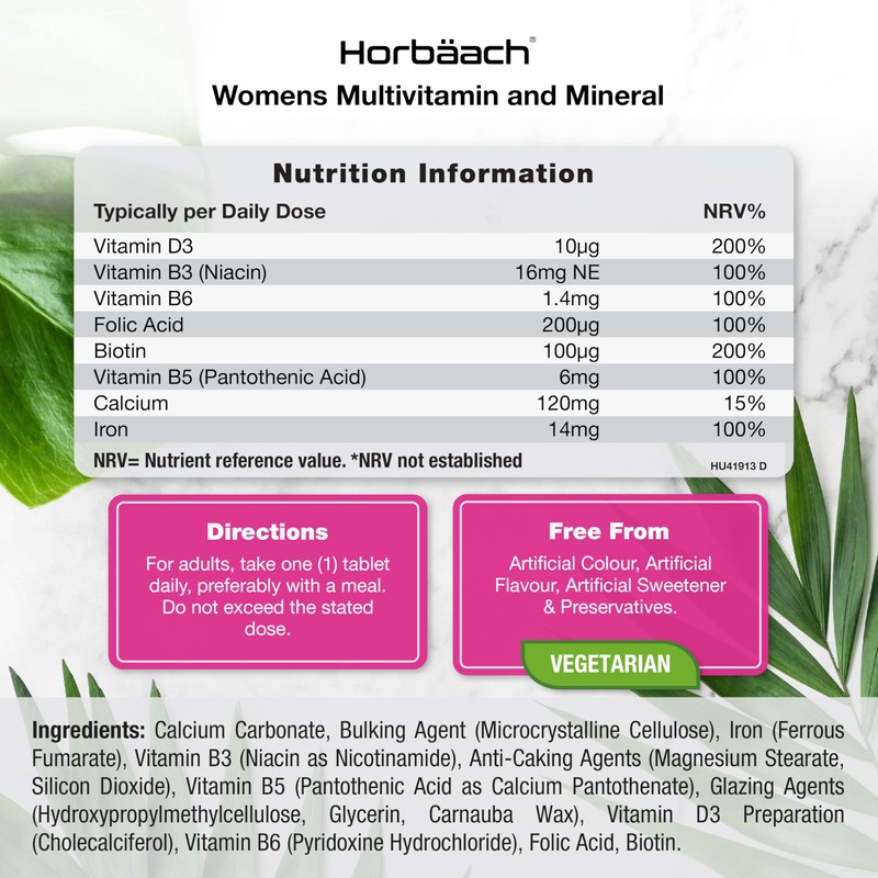 Womens Multivitamins and Minerals | with Iron, Calcium, Biotin, Folic