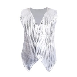 Carnavalife Boys Girls Sequin Vest Hip Hop Vest Costume for Kids Party Dance Graduation 1-12 Years, silver