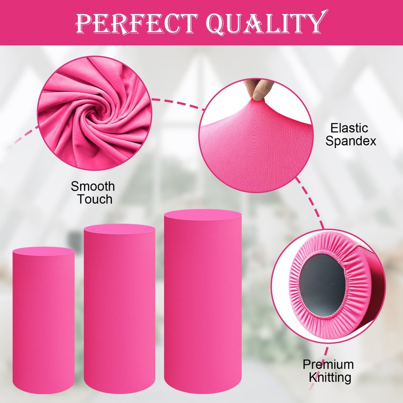 Set of 3 - Fuchsia Cylinder Pedestal Stand Covers, Flexible