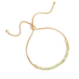 Gempires Birthstone Beaded Bracelet, Green Peridot Bracelets for Women, August Birthstone Jewelry, Bolo Beads Bracelet, Gift for Her, 14k Gold Plated Chain (6-9 inch Adjustable Length)