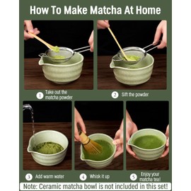Matcha Ceremony Accessory, ThymeSpace Bamboo Matcha Whisk, Traditional Scoop, Wooden Spoon, Stainless Steel Sifter